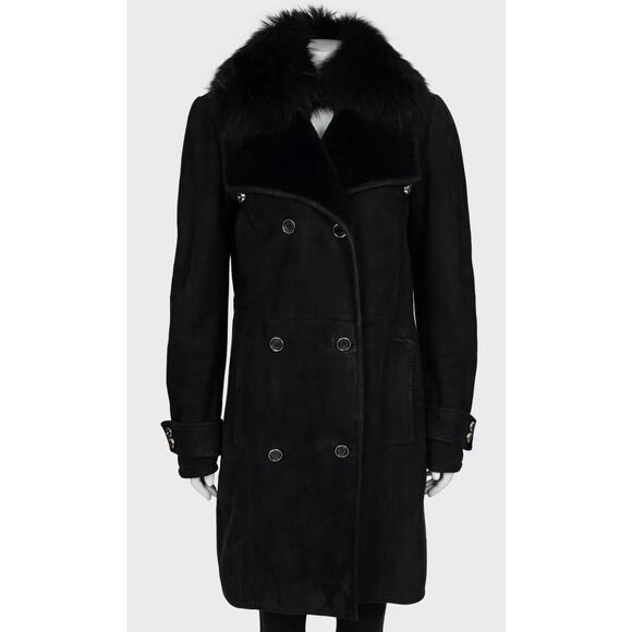 Gucci Black Shearling Double-Breasted Coat Sz.L - Picture 1 of 5